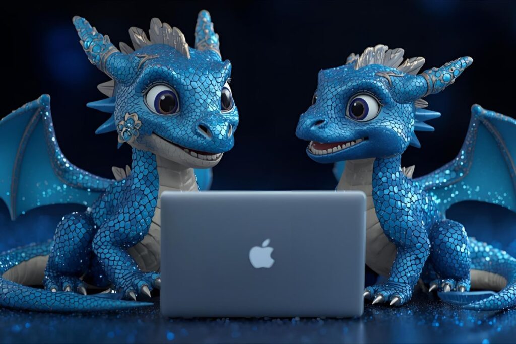 2 Drachen vor Laptop